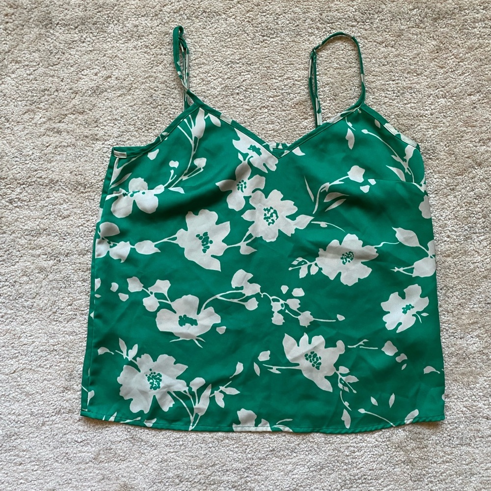 Green J Crew sleeveless blouse floral